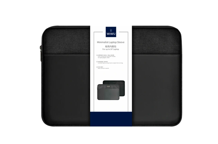 Чехол для ноутбука WIWU Minimalist 14 дюймов черный для защиты и переноски универсальный с молнией - изображение 2