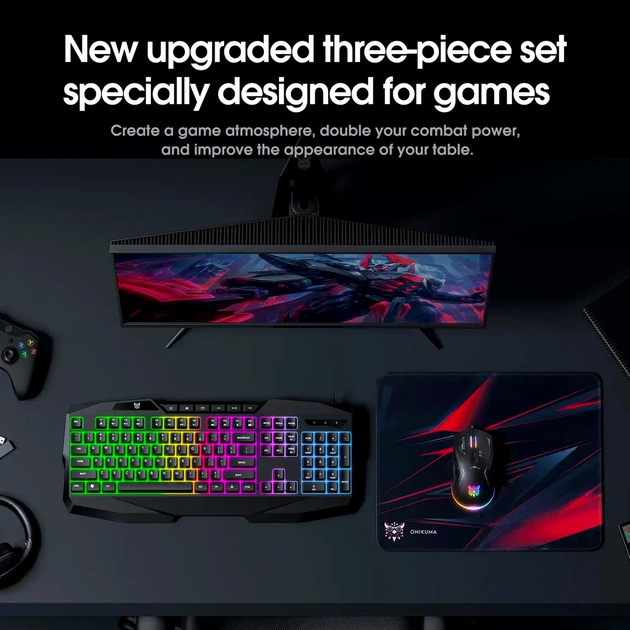 Игровой комплект Onikuma TZ3006 набор клавиатура мышь для геймеров с RGB подсветкой и ковриком - изображение 10