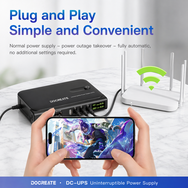 Источник бесперебойного питания для роутера и камер Docreate DC1036L 11000 мАч, 4 аккумулятора 18650 в подарок - изображение 4