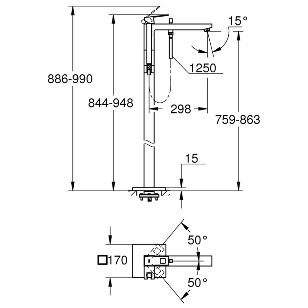 Grohe Eurocube Напольный смеситель для ванны, хром (23672001) - изображение 3