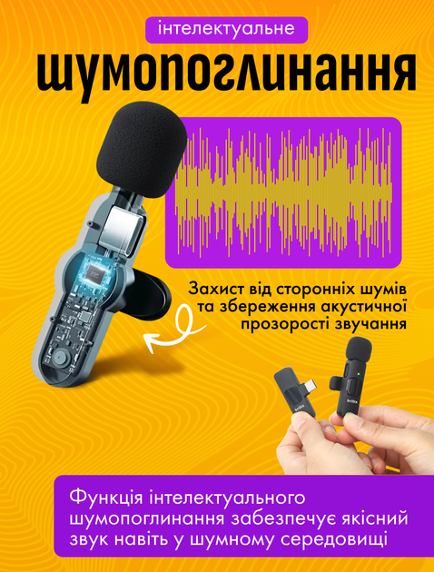 Микрофон беспроводной петличный для iphone и android с usb type-c и lightning двойная петличка Brillix ClearVoice WM-2X для блоггера записи видео блогов интервью Plug&Play 2 шт в комплекте - изображение 4