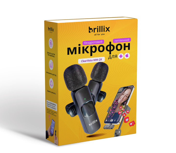 Микрофон беспроводной петличный для iphone и android с usb type-c и lightning двойная петличка Brillix ClearVoice WM-2X для блоггера записи видео блогов интервью Plug&Play 2 шт в комплекте - изображение 11