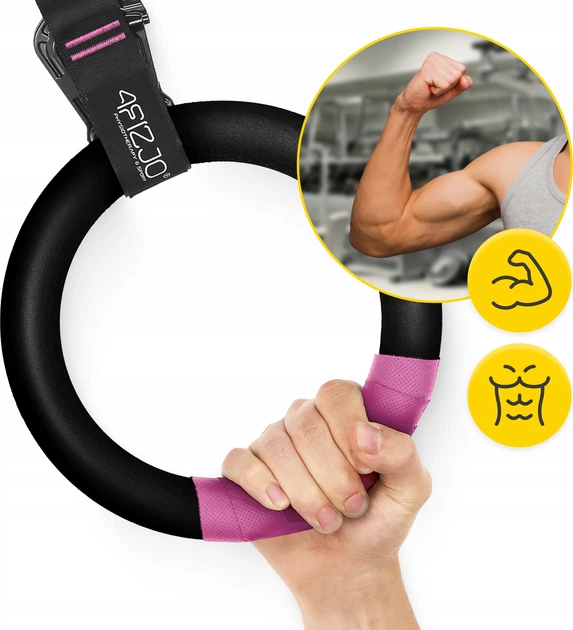 Гимнастические кольца 4FIZJO регулируемые из ABS пластика Ø23 см 2 шт Black/Pink (P-5905973406116) - изображение 3