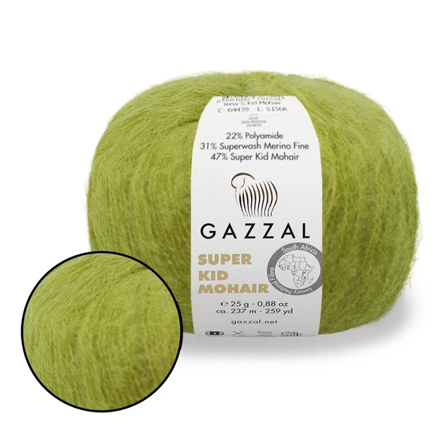 Gazzal Super Kid Mohair, Оливковий №64422 - супер кід мохер, тонка пряжа для ажурних виробів і павутинок, 25 г/237 м - Фото 1 Gazzal Super Kid Mohair, Оливковий №64422 - супер кід мохер, тонка пряжа для ажурних виробів і павутинок, 25 г/237 м - зображення 1