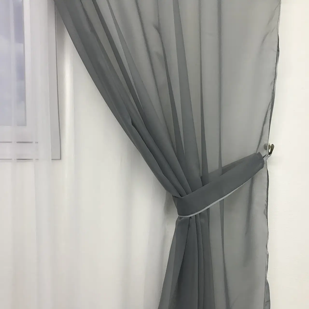 Шифоновые шторы с ламбрекеном серого цвета на тасьме ALBO 000354038 - Фото 3 Шифоновые шторы с ламбрекеном серого цвета на тасьме ALBO 000354038 - изображение 3
