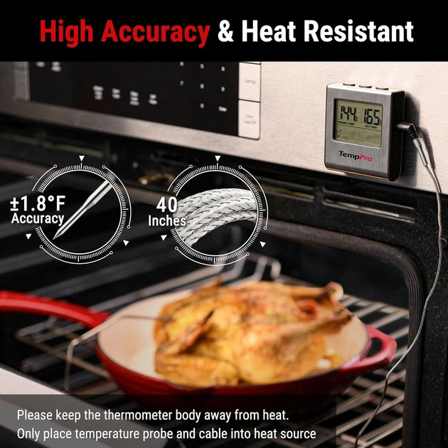 Кулинарный термометр TempPro TempTrack для мяса BBQ духовки, щуп 300°C, таймер, LCD - изображение 6