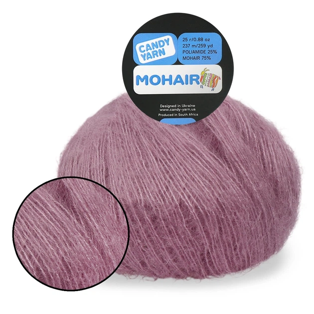 Пряжа Candy-Yarn Mohair 75%, Попеляста троянда №12 - тонка мохерова пряжа з поліамідом 25 г / 237 м, для ажурних візерунків, светрів, шалей і кардиган - Фото 1 Пряжа Candy-Yarn Mohair 75%, Попеляста троянда №12 - тонка мохерова пряжа з поліамідом 25 г / 237 м, для ажурних візерунків, светрів, шалей і кардиган - зображення 1