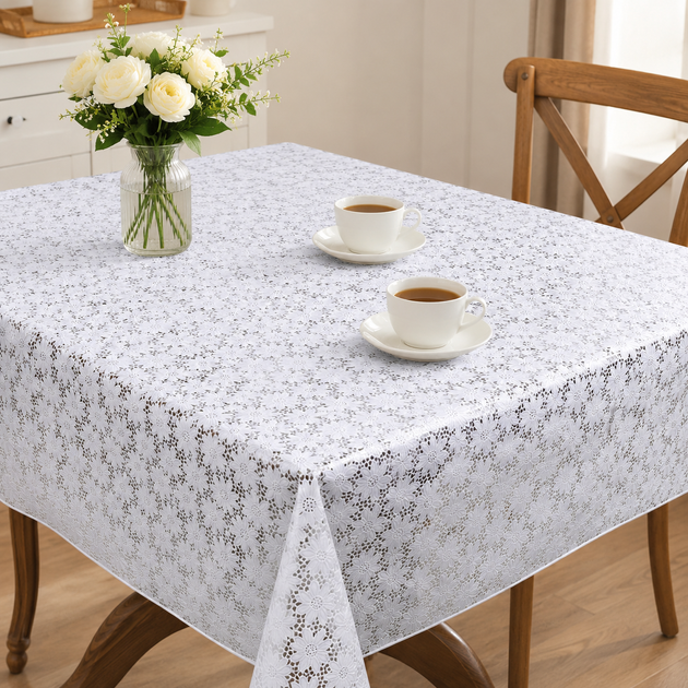 Клеенка на стол ПВХ Lace MA-5727 рулон 1.37х20 м Белый - Фото 2 Клеенка на стол ПВХ Lace MA-5727 рулон 1.37х20 м Белый - изображение 2