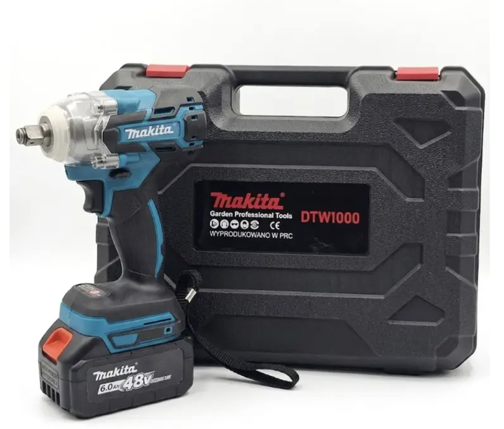 Аккумуляторный гайковерт Makita бесщеточный с крутящим моментом 300 Нм, двумя аккумуляторами 48 В 6.0 Ah, LED-подсветкой, реверсом, индикатором заряда, набором насадок и кейсом для ремонта автомобилей, строительных и монтажных работ - изображение 7