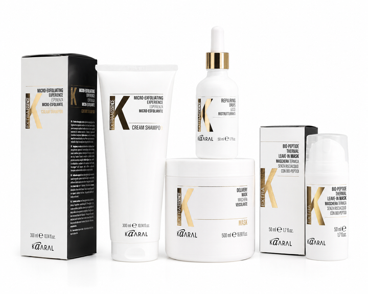 Набор для восстановления волос Kaaral Extra K Essence Шампунь 300 мл, Маска 500 мл, Концентрат 50 мл и Термомаска 50 мл - Фото 2 Набор для восстановления волос Kaaral Extra K Essence Шампунь 300 мл, Маска 500 мл, Концентрат 50 мл и Термомаска 50 мл - изображение 2