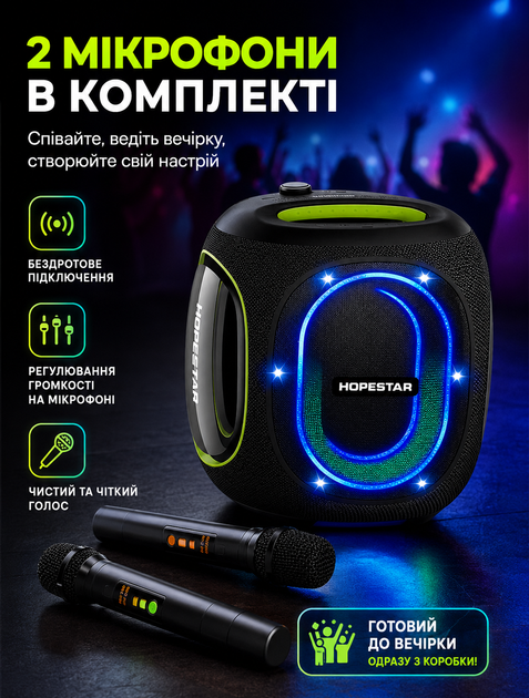 Портативная Bluetooth колонка для вечеринок с двумя микрофонами RGB-подсветкой 300 Вт и долговечным аккумулятором 30000мАч - изображение 6