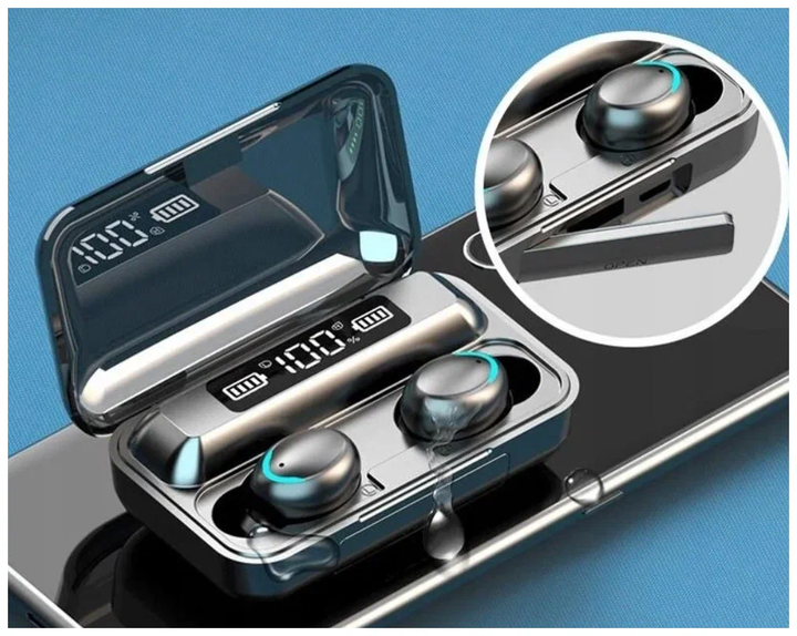 Наушники F9 TWS V5.0 Беспроводные сенсорные Bluetooth с индикатором заряда водонепроницаемые черные (NB-1) - изображение 4