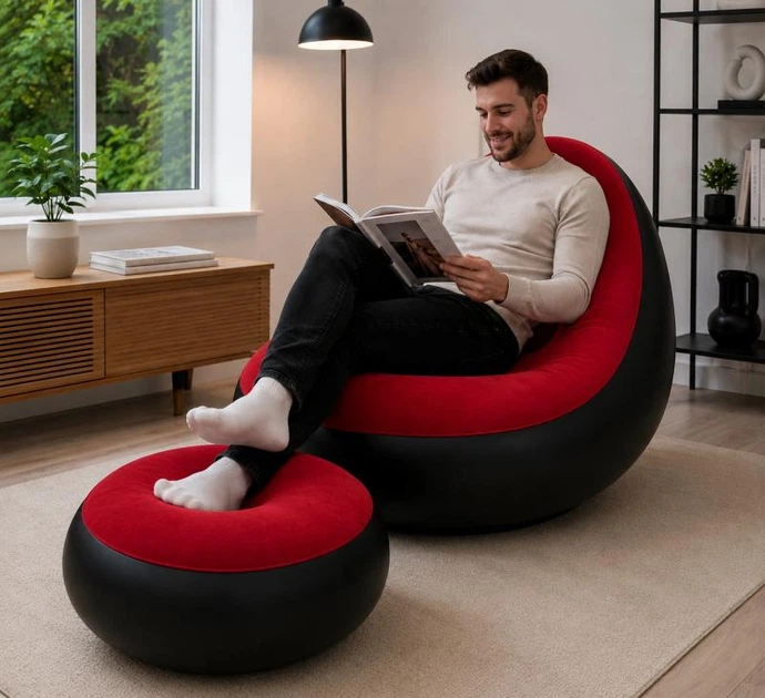 Надувний диван з пуфом Air Sofa / Надувне велюрове крісло з пуфом+насос Червоний (6598-14170) - Фото 4 Надувний диван з пуфом Air Sofa / Надувне велюрове крісло з пуфом+насос Червоний (6598-14170) - зображення 4