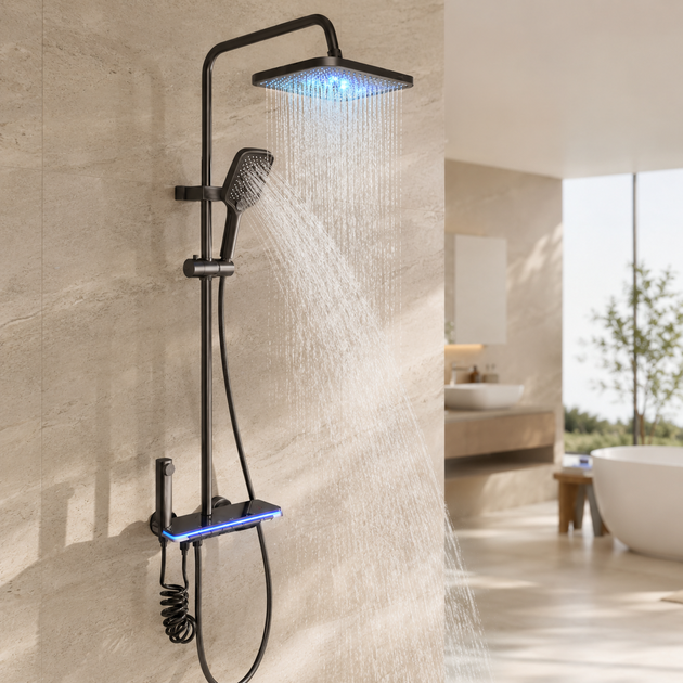 Душ/смеситель Faucet (CRH-8921 многофункциональный с LED ГИДРОЭНЕРГЕТИКОЙ металл / Душевая система с верхним и ручным душем / Душевая система для ванны - изображение 3