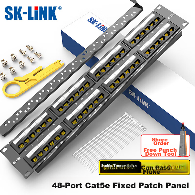 Патч-панель SK-LINK SK-P5E 19" 1U 48 портів Cat 5e UTP з організатором кабелю (SK-P5E-48) - Фото 4 Патч-панель SK-LINK SK-P5E 19" 1U 48 портів Cat 5e UTP з організатором кабелю (SK-P5E-48) - зображення 4