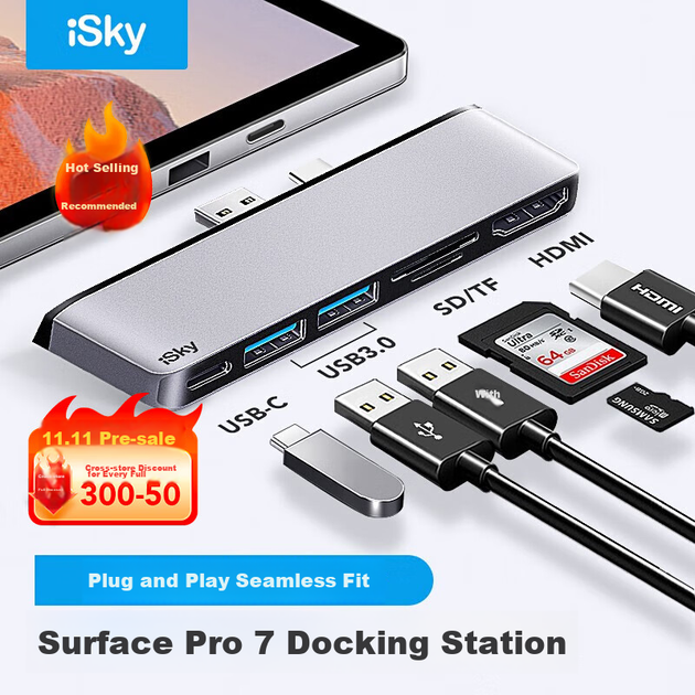Док-станція розширення Isky Microsoft Surface Pro 7, конвертер USB-C, високошвидкісний USB-адаптер передачі даних, кабель-перетворювач HDMI для відеопроекції та дзеркального відображення екрана, планшетний ноутбук із шістьма входами та двома виходами - Фото 4 Док-станція розширення Isky Microsoft Surface Pro 7, конвертер USB-C, високошвидкісний USB-адаптер передачі даних, кабель-перетворювач HDMI для відеопроекції та дзеркального відображення екрана, планшетний ноутбук із шістьма входами та двома виходами - зображення 4