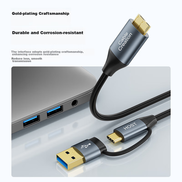 Кабель CABLE CREATION, Type-C — Micro USB 3.0, высокоскоростной кабель для передачи данных с портативного жесткого диска, совместимый с жесткими дисками Seagate, Toshiba, Western Digital, Samsung, удлинительный кабель, 0,6 метра. - Фото 5 Кабель CABLE CREATION, Type-C — Micro USB 3.0, высокоскоростной кабель для передачи данных с портативного жесткого диска, совместимый с жесткими дисками Seagate, Toshiba, Western Digital, Samsung, удлинительный кабель, 0,6 метра. - изображение 5