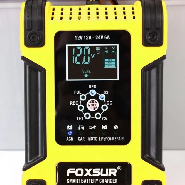 Импульсное зарядное устройство для аккумуляторов Foxsur 12V 12A / 24V 6A с функцией восстановления АКБ - изображение 4