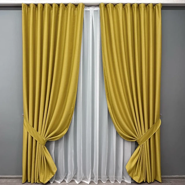 Комплект штор VR-Textil шенилл 2 шт 150x270 см горчичный (1897ш) - Фото 2 Комплект штор VR-Textil шенилл 2 шт 150x270 см горчичный (1897ш) - изображение 2