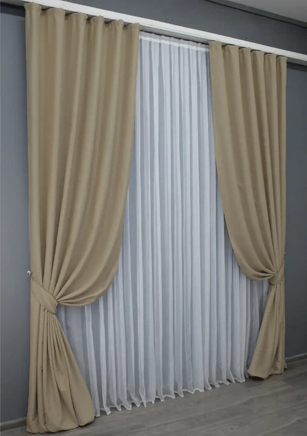 Комплект штор VR-Textil Midnight блекаут 2 шт 100x290 см темний бежевий (1230ш) - Фото 3 Комплект штор VR-Textil Midnight блекаут 2 шт 100x290 см темний бежевий (1230ш) - зображення 3