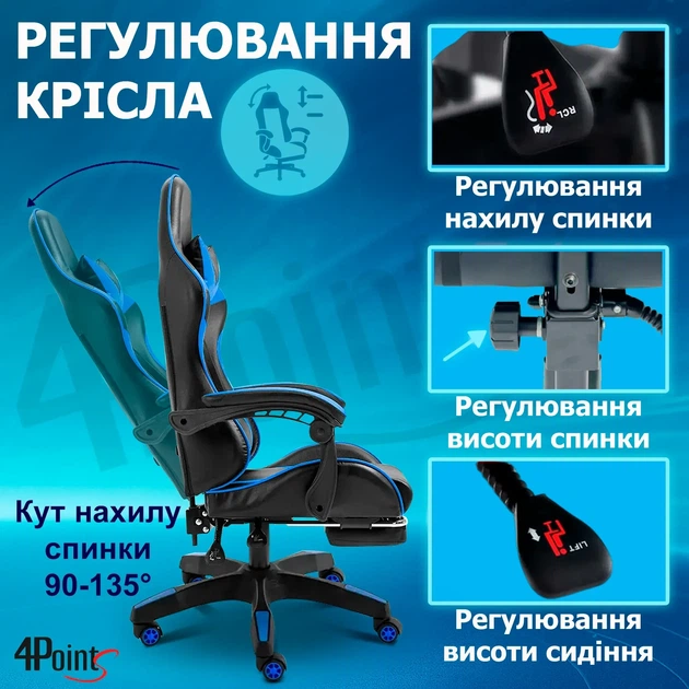 Кресло игровое GAMING CHAIR G-001 с подставкой для ног, цвет черный/синий - изображение 7