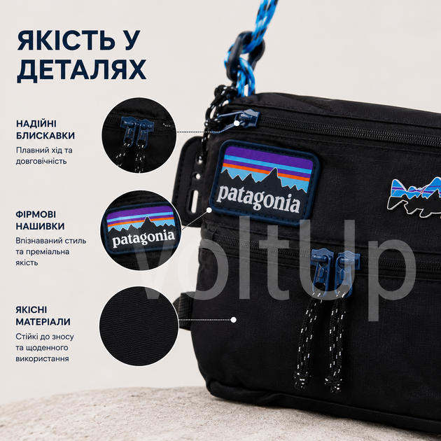 Сумка через плече Patagonia Messenger чорна водовідштовхувальна з 4 відділеннями для міста та повсякденного використання - зображення 3