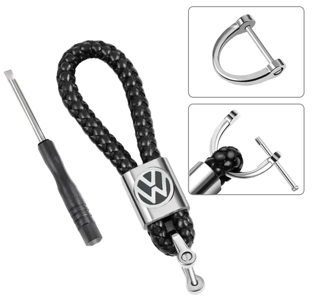 Брелок для авто ключей VOLKSWAGEN (Фольксваген) кожаный, переплет, Черный - изображение 2