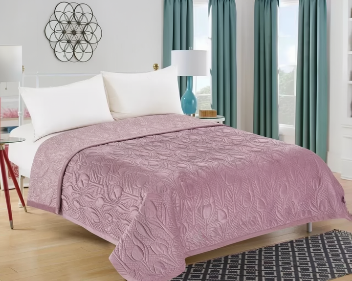 Покривало велюрове COLORFUL VELURE COVER QUILTED принт квіти, 220x230, Рожевий - зображення 2