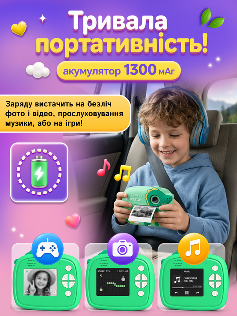 Фотоаппарат детский цифровой камера для моментальной печати с термопечатью детская видеокамера фотик с минипринтером быстрой печатью аккумуляторный портативный для детей - изображение 4