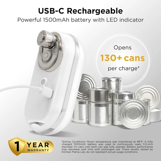 Електрична відкривачка консерв Kitchen Mama Mini Plus USB-C, без рук, автостоп, гладкий край - изображение 4