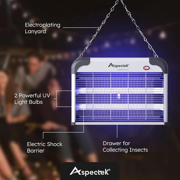 Aspectek електричний знищувач комах 20W для приміщень, проти мух та комарів, з лампами в комплекті - Фото 6 Aspectek електричний знищувач комах 20W для приміщень, проти мух та комарів, з лампами в комплекті - изображение 6