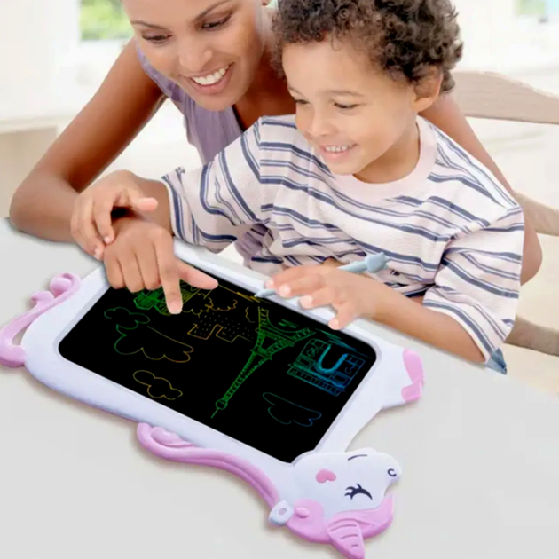 Графический планшет для детей Writing Tablet Unicorn 10 дюймов фиолетовый для рисования и творчества с функцией блокировки экрана - изображение 7