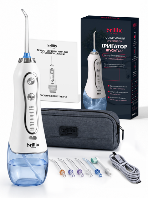 Ирригатор портативный для зубов чистки ротовой полости рта брекетов Brillix WF-N8 White аккумуляторный иригатор с насадками портативные ирригаторы - изображение 2