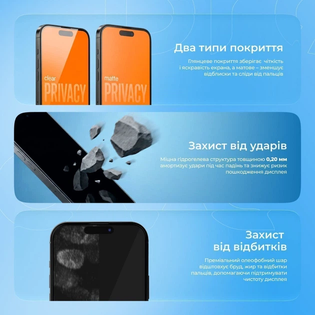 Захисна гідрогелева плівка Proove Hydrogel Screen Protection PRIVACY Matte - Фото 7 Захисна гідрогелева плівка Proove Hydrogel Screen Protection PRIVACY Matte - зображення 7