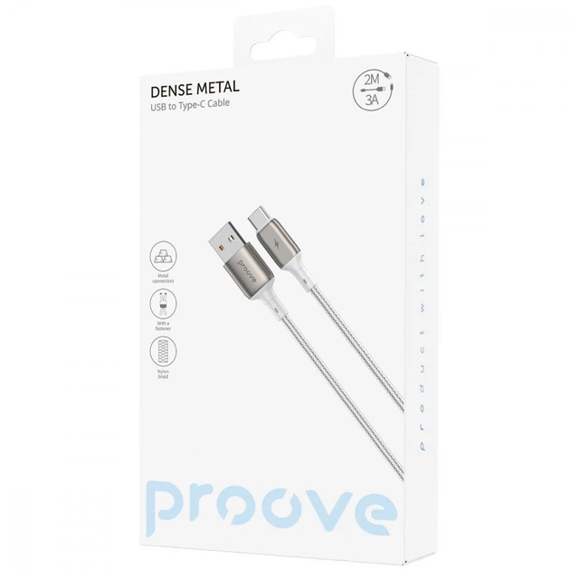 Кабель Proove Dense Metal USB to Type-C 3A (2m) black - Фото 2 Кабель Proove Dense Metal USB to Type-C 3A (2m) black - изображение 2