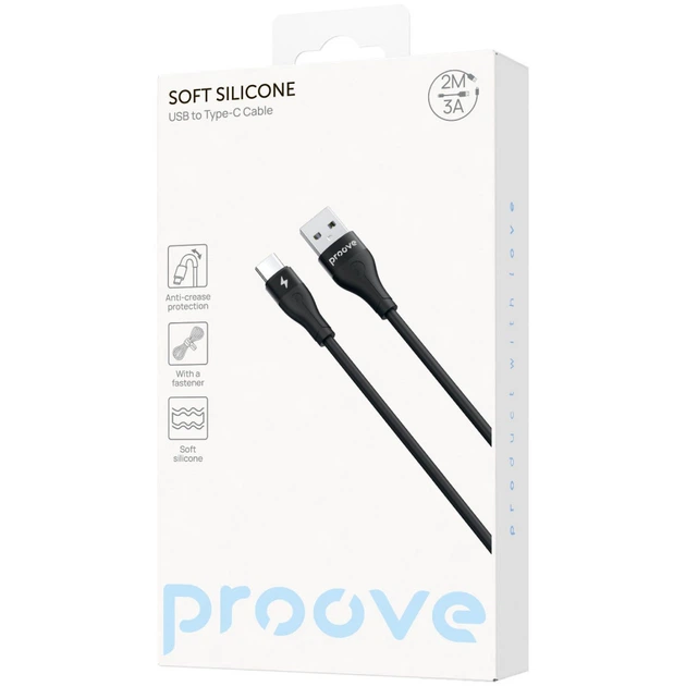 Кабель Proove Soft Silicone USB to Type-C 3A (2m) black - Фото 2 Кабель Proove Soft Silicone USB to Type-C 3A (2m) black - зображення 2
