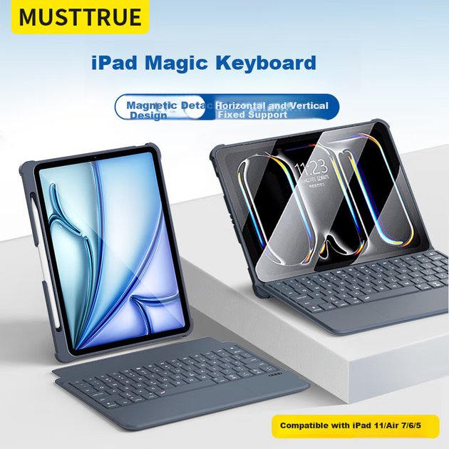 Чохол-клавіатура для планшета Apple iPad Air 13" 2026/2025/2024/Pro 12.9" 2022/2021/2020/2018 MUSTTRUE T5509D Dark Grey - Фото 4 Чохол-клавіатура для планшета Apple iPad Air 13" 2026/2025/2024/Pro 12.9" 2022/2021/2020/2018 MUSTTRUE T5509D Dark Grey - зображення 4