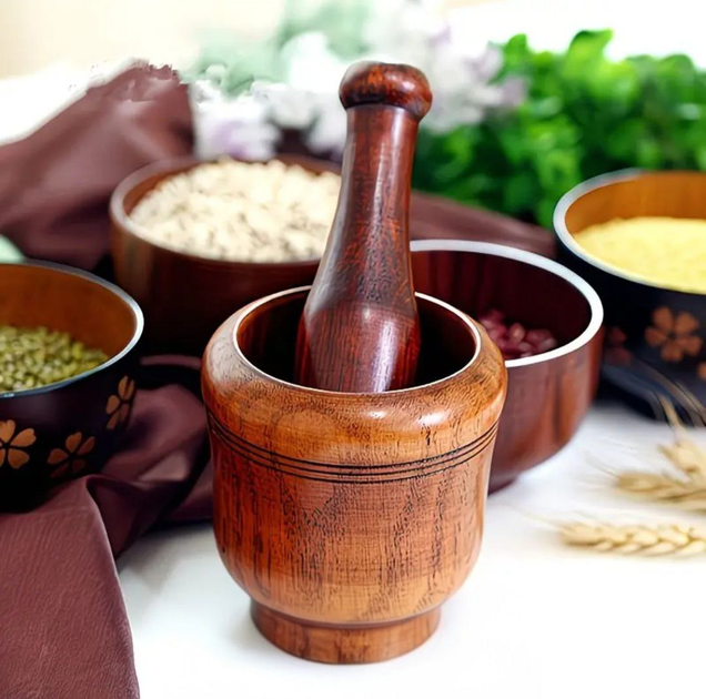 Деревянная ступка с толкушкой, ручной измельчитель - изображение 4