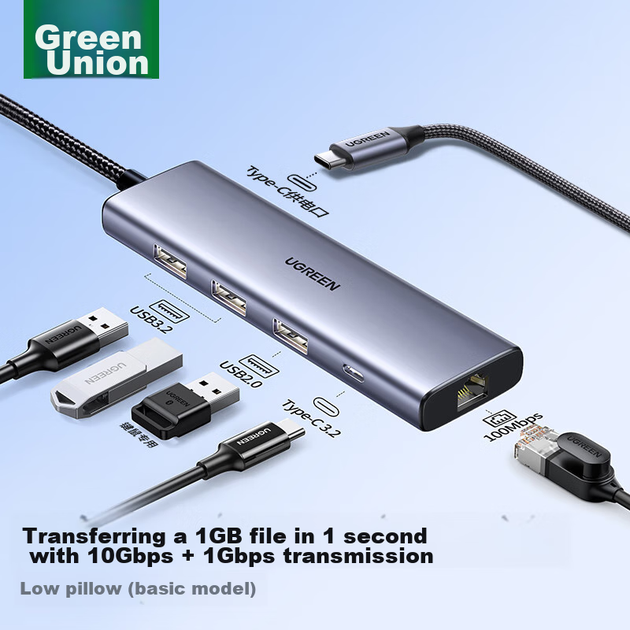 Розширювальна док-станція UGREEN USB3.2 до порту Gigabit Ethernet, мережевий кабель-адаптер [USB + порт даних Type-C 10G], розширювальна док-станція для ноутбука, розгалужувач, конвертер Ethernet - изображение 10