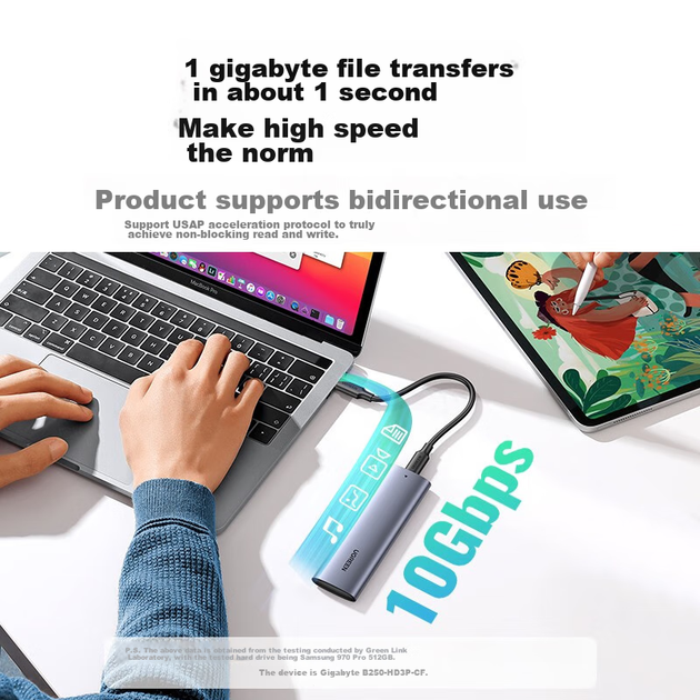 Корпус UGREEN для M.2 NVMe SSD Type-C 3.2, алюминиевый, портативный - изображение 3
