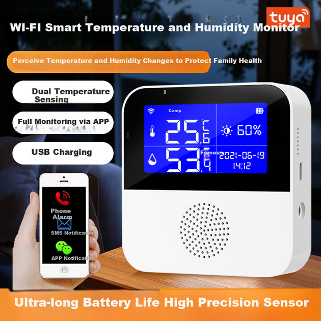 Термогигрометр Beihai электронный с Wi-Fi и часами - изображение 4