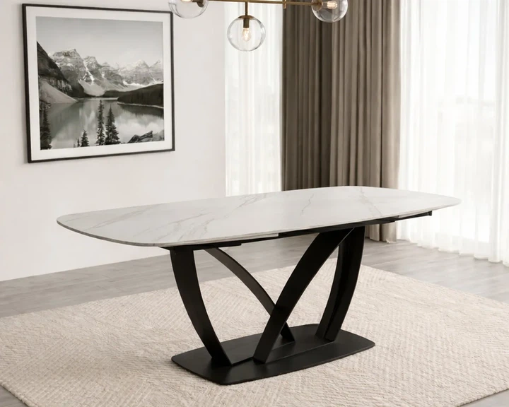 Обеденный стол TYLER CERAMIC раскладной 160(240)x90 см керамика белый мат/железо черное - Фото 6 Обеденный стол TYLER CERAMIC раскладной 160(240)x90 см керамика белый мат/железо черное - изображение 6