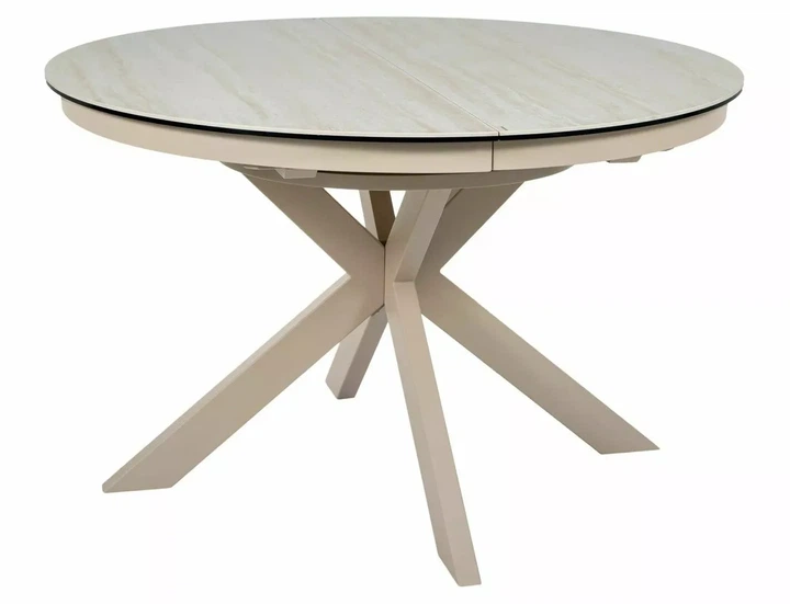 Стол раскладной PORTO CERAMIC 120x120(160)x76 см закаленное стекло + керамика травертин бежевый кашемир - изображение 3