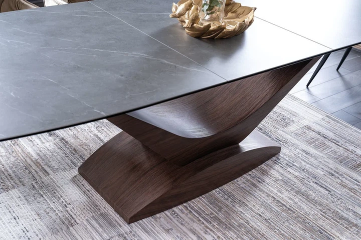 Стол раскладной DOLCE CERAMIC 180(240)x95 см Закаленное стекло + керамика Серый мрамор/Темный орех - изображение 6