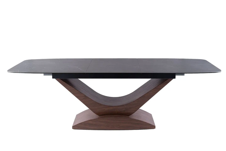 Стол раскладной DOLCE CERAMIC 180(240)x95 см Закаленное стекло + керамика Серый мрамор/Темный орех - изображение 9