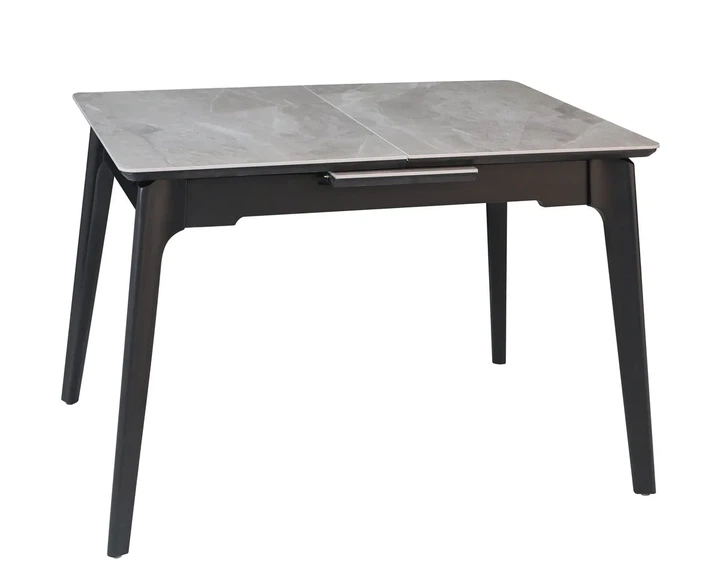 Обеденный стол BERLIN CERAMIC 111(140)x75 см МДФ + керамика серый глянец черный каркас - изображение 2