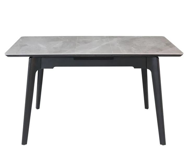 Обеденный стол BERLIN CERAMIC 111(140)x75 см МДФ + керамика серый глянец черный каркас - изображение 5
