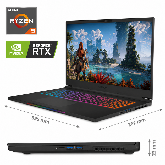 Ігровий ноутбук 17,3" Medion (Lenovo Group) Erazer Beast X25-MD | AMD Ryzen 9 5900HX | IPS (1920x1080) FHD 240 Гц | RAM 16 ГБ | SSD NVME 512 ГБ | Nvidia GeForce RTX 3080, 16 ГБ | Win11 (5386) - Уцінка - зображення 6