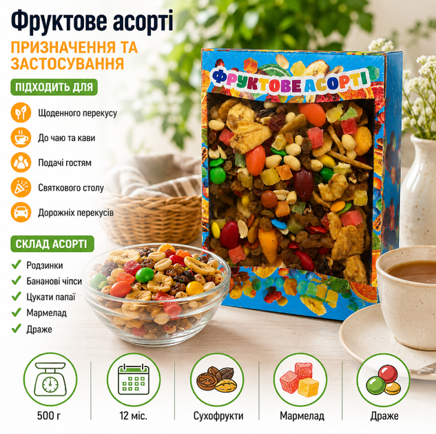 Фруктовое ассорти 500 г смесь сухофруктов орехов цукатов мармелада и драже - изображение 2