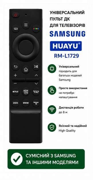 Універсальний пульт дистанційного керування HUAYU RM-L1729 для телевізорів SAMSUNG - изображение 3